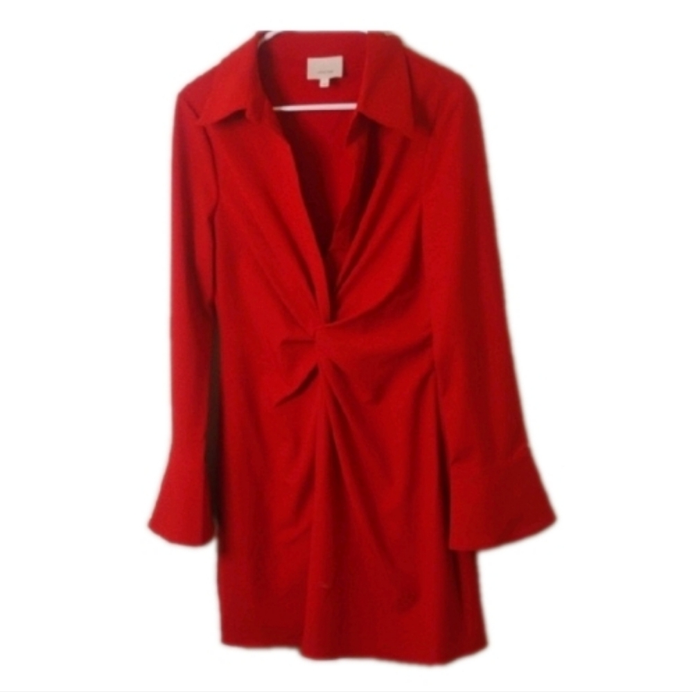 Cinq à Sept Red Long Sleeve Dress Size 10 Sophisticated Style